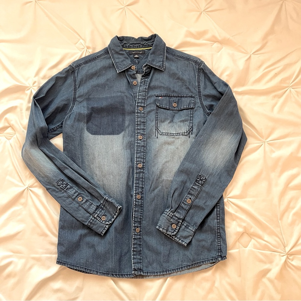 Tommy Hilfiger denim style button down shirt with number graphic